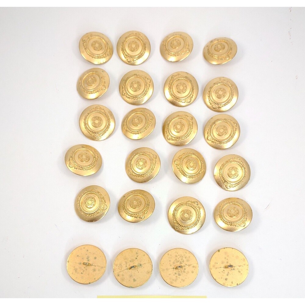 24 PCS Vintage Gold Metal Shank Buttons 1 1/8" Scroll Crest Design Jacket Blazer